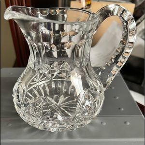 Vtg Crystal cream pitcher 4.5” tall in a lovely pattern